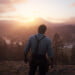 Arthur Morgan watching the sunset from the cliff edge at Horseshoe Overlook.