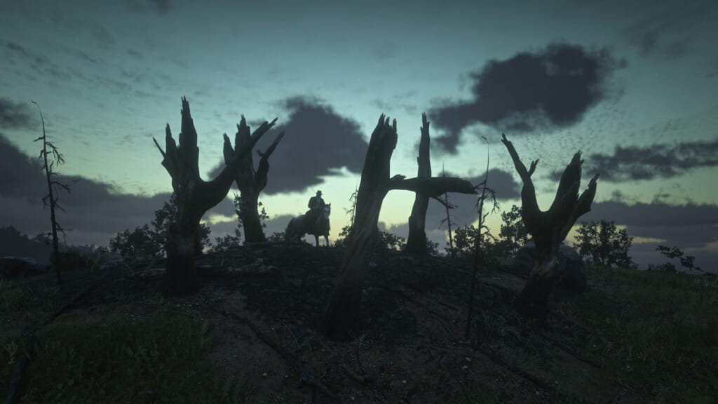 The lightning-struck trees on Roanoke Ridge that spell the word "WHY" when viewed from the correct angle using Photo Mode.